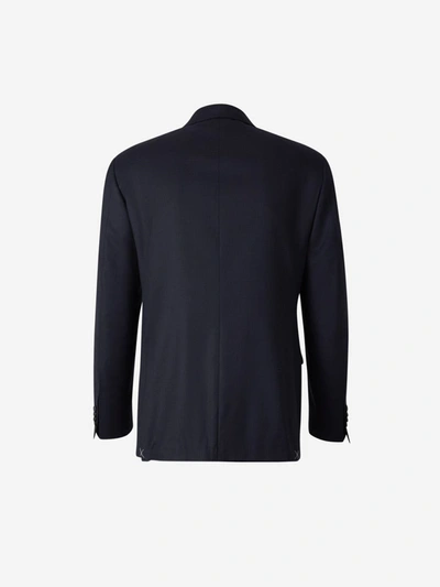 Shop Canali Plain Wool Suit In Blau Nit