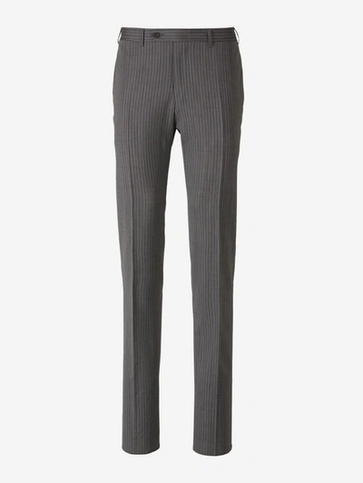 Shop Canali Striped Wool Trousers In Gris Fosc