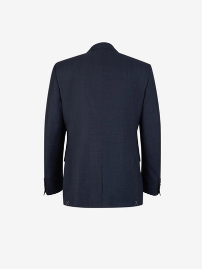 Shop Canali Wool Checked Suit In Blau Nit