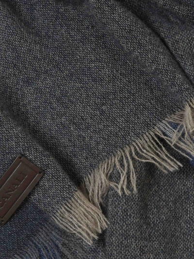Shop Canali Wool Jacquard Scarf In Blau Cel