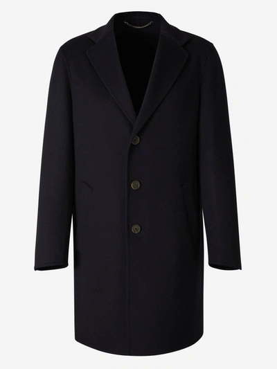 Shop Canali Wool Knitted Coat In Blau Nit