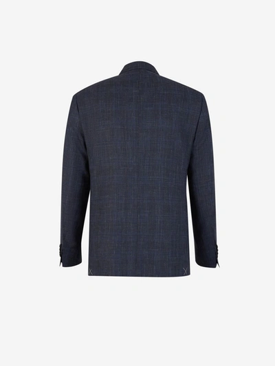 Shop Canali Wool Textured Suit In Blau Nit