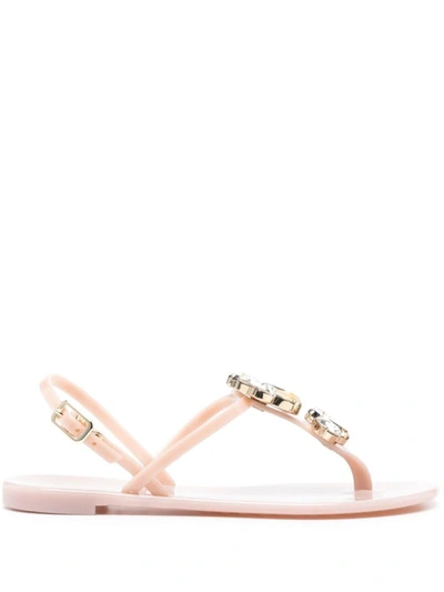 Shop Casadei Jelly Thong Sandals In Beige