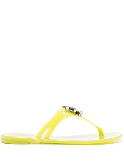 Shop Casadei Jelly Thong Sandals In Yellow