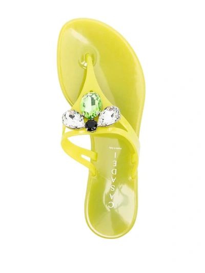 Shop Casadei Jelly Thong Sandals In Yellow