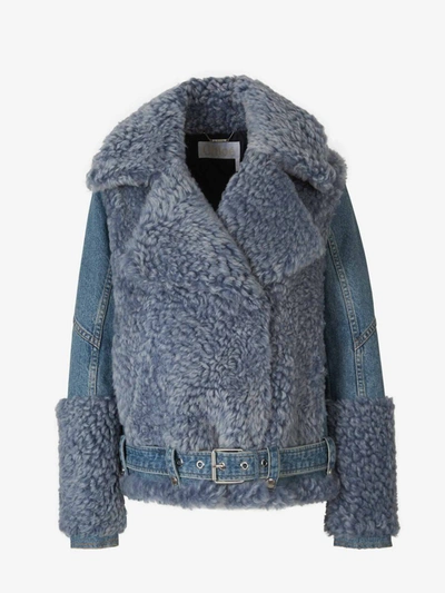 Shop Chloé Fur Denim Jacket In Blau Denim