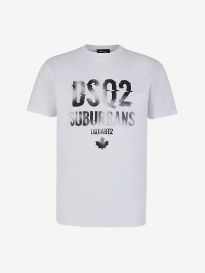 Shop Dsquared2 Printed Cotton T-shirt In Blanc