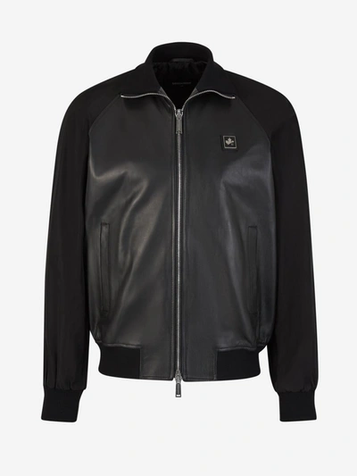 Shop Dsquared2 Leather Bomber Jacket In Negre