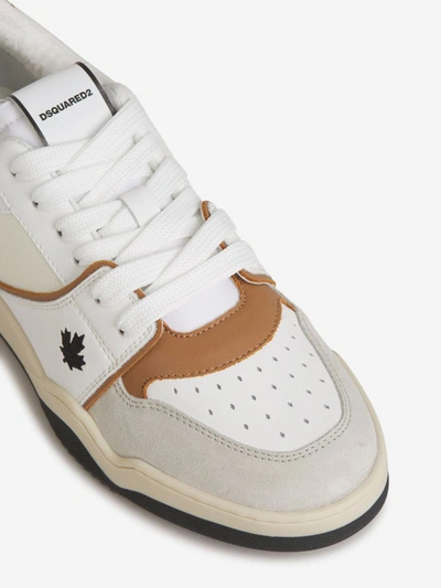 Shop Dsquared2 Leather Spiker Sneakers In Blanc