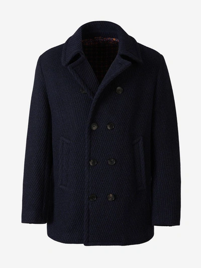 Shop Etro Double-breasted Wool Coat In Gris Antracita