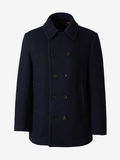 Shop Etro Double-breasted Wool Coat In Gris Antracita