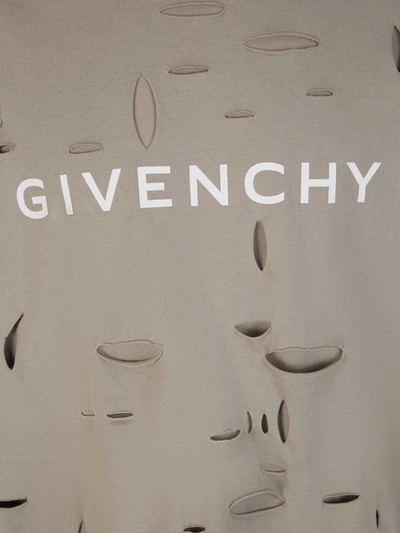 Shop Givenchy Cotton Destroyed T-shirt In Taupe
