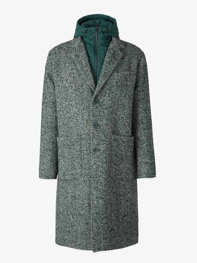 Shop Herno Combined Herringbone Coat In Verd Fosc