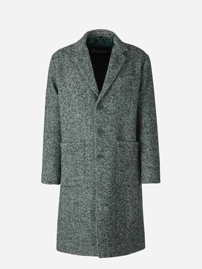 Shop Herno Combined Herringbone Coat In Verd Fosc