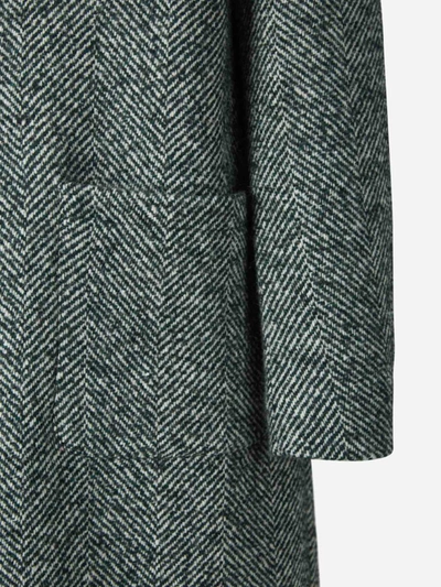 Shop Herno Combined Herringbone Coat In Verd Fosc