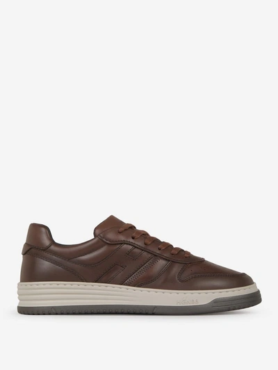 Shop Hogan Leather Paneled Sneakers In Marró
