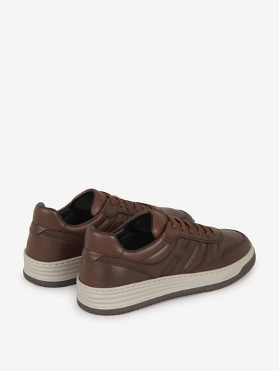Shop Hogan Leather Paneled Sneakers In Marró