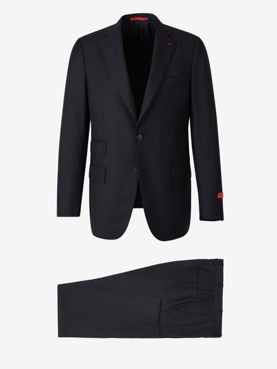 Shop Isaia Gregory Striped Suit In Blau Marí