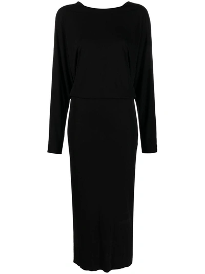 Shop Khaite Trina Long Dress With V-neck In Black