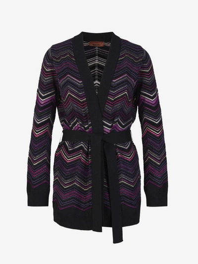 Shop Missoni Belted Knitted Cardigan In Albergínia