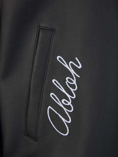 Shop Off-white Leather Varsity Bomber Jacket In Negre