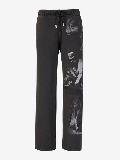 Shop Off-white Printed Cotton Joggers In Gris Fosc