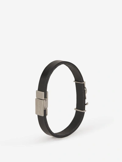 Shop Saint Laurent Cassandre Leather Bracelet In Negre