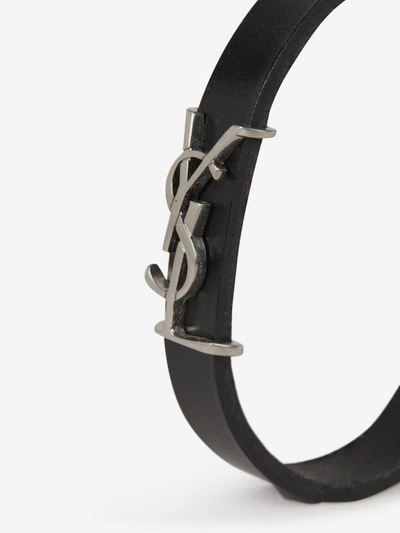 Shop Saint Laurent Cassandre Leather Bracelet In Negre