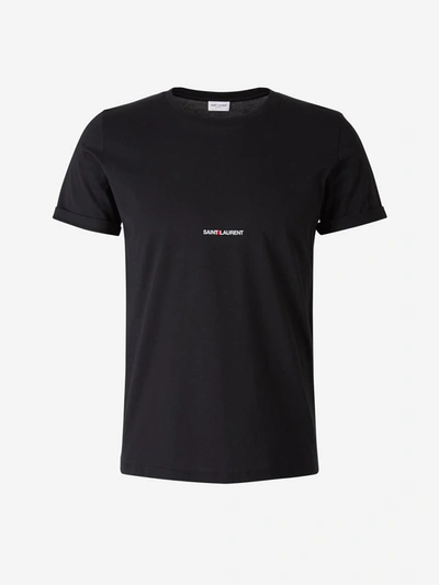 Shop Saint Laurent Logo Cotton T-shirt In Negre