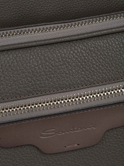 Shop Santoni Bicolor Leather Backpack In Gris Carbó
