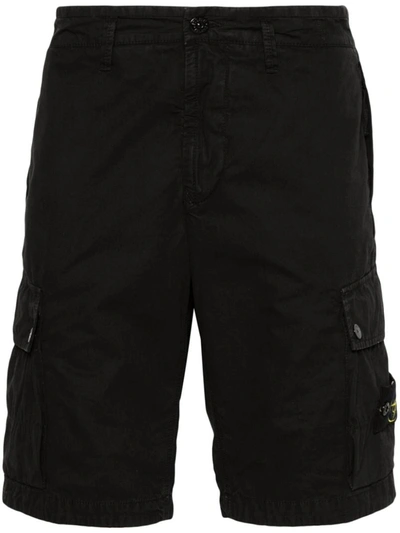 Shop Stone Island Logo Cotton Slim Shorts In Black