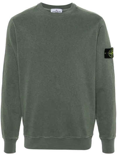 Shop Stone Island Logo Cotton Sweatshirt In Green