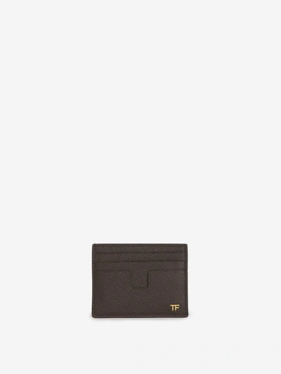 Shop Tom Ford Leather Textured Card Holder In Marró Fosc