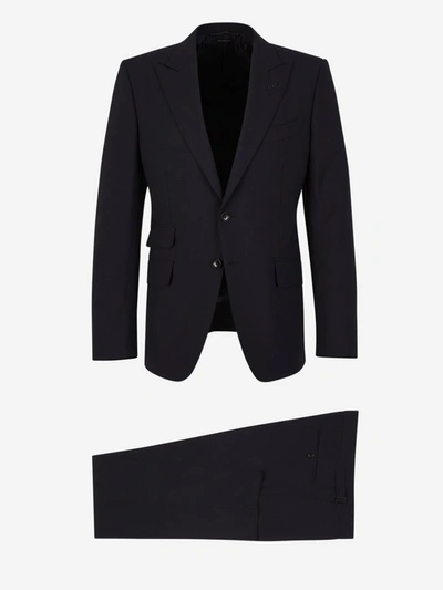 Shop Tom Ford Plain Wool Suit In Blau Nit