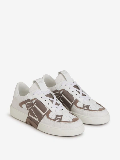 Shop Valentino Garavani Leather Banded Sneakers In Blanc