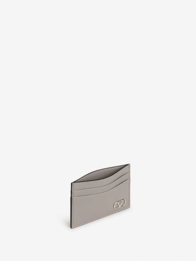 Shop Valentino Garavani Vlogo Leather Card Holder In Taupe