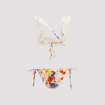 Shop Zimmermann Alight Frill Knit Scoop Bikini Swimwear In Multicolour