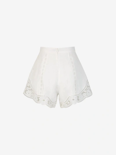Shop Zimmermann Embroidered Linen Shorts In Beix