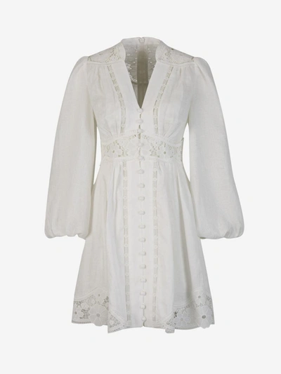 Shop Zimmermann Linen Neckline Dress In Blanc