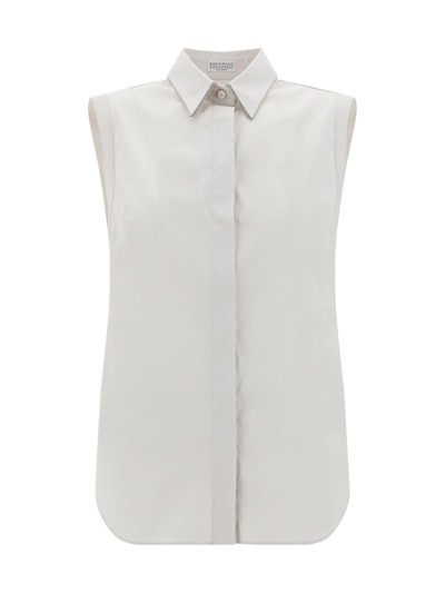 Brunello Cucinelli Stretch-cotton Poplin Monili Shirt In Warm White