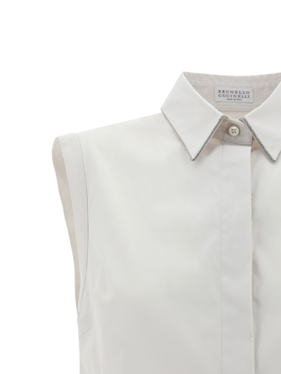 Brunello Cucinelli Stretch-cotton Poplin Monili Shirt In Warm White