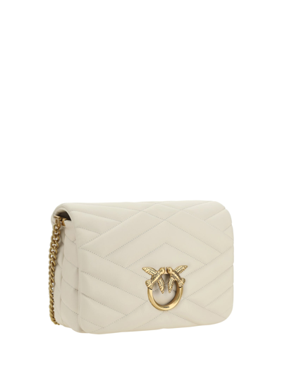 Shop Pinko Love Click Shoulder Bag In Bianco Seta-antique Gold