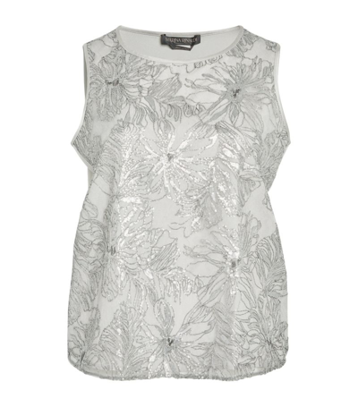 Shop Marina Rinaldi Sleeveless Embroidered Top In Grey