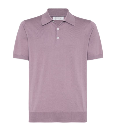Shop Brunello Cucinelli Cotton Knitted Polo Shirt In Purple