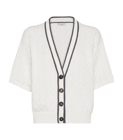 Shop Brunello Cucinelli Cotton Cable-knit Cardigan In White