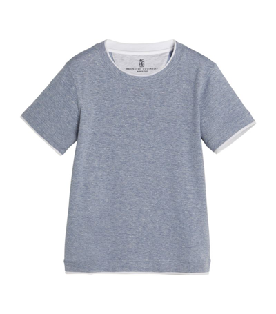 Shop Brunello Cucinelli Linen-cotton Layered T-shirt (4-12+ Years) In Blue