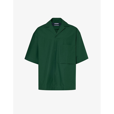 Shop Jacquemus Men's Dark Green Le Haut Polo V-neck Cotton-poplin Shirt