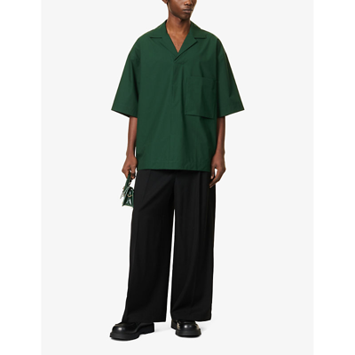 Shop Jacquemus Men's Dark Green Le Haut Polo V-neck Cotton-poplin Shirt