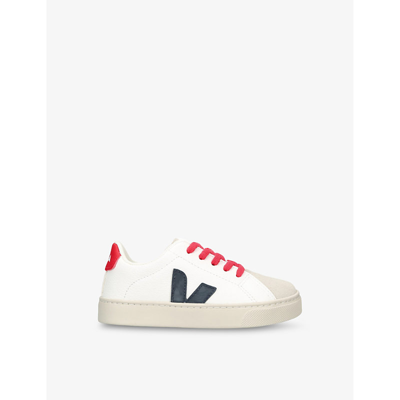 Shop Veja Esplar Logo-embroidered Leather Low-top Trainers 6-9 Years In White/blk