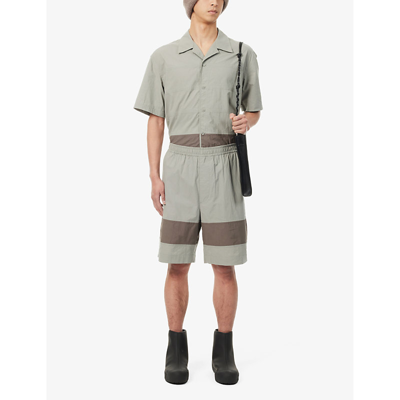 Shop Craig Green Barrel Colour-blocked Regular-fit Cotton Shorts In Grey